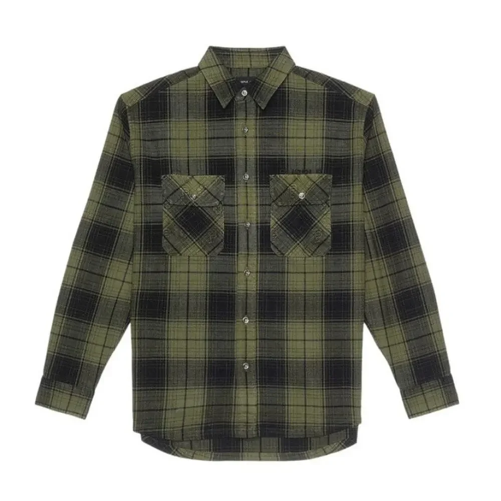 PURPLE BRAND Men's Plaid Flannel Shirt Size SMALL Green Black Heavyweight